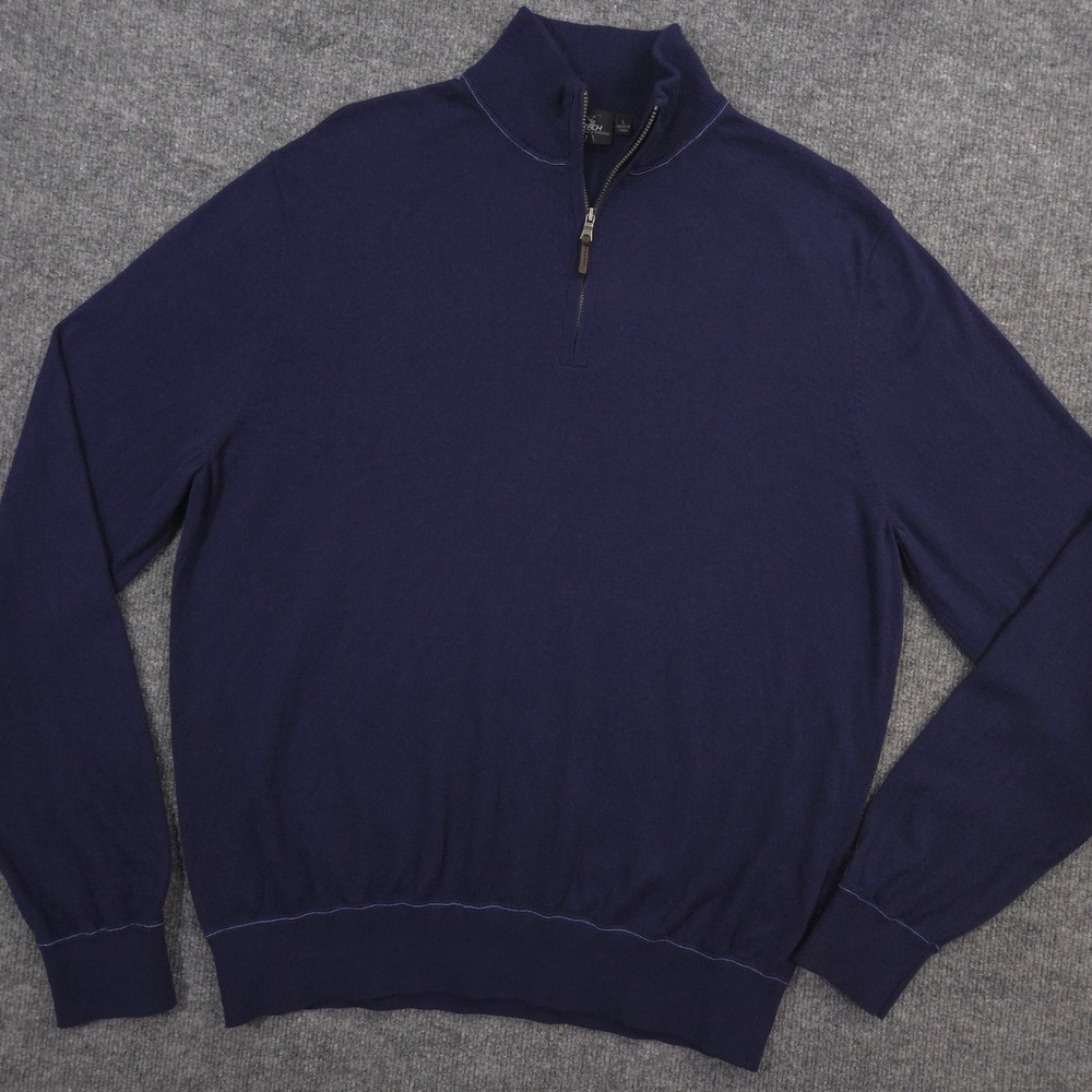 Fairway & Greene Tech 1/4 Zip Sweater Mens L Navy Wool Cashmere Blend Pullover